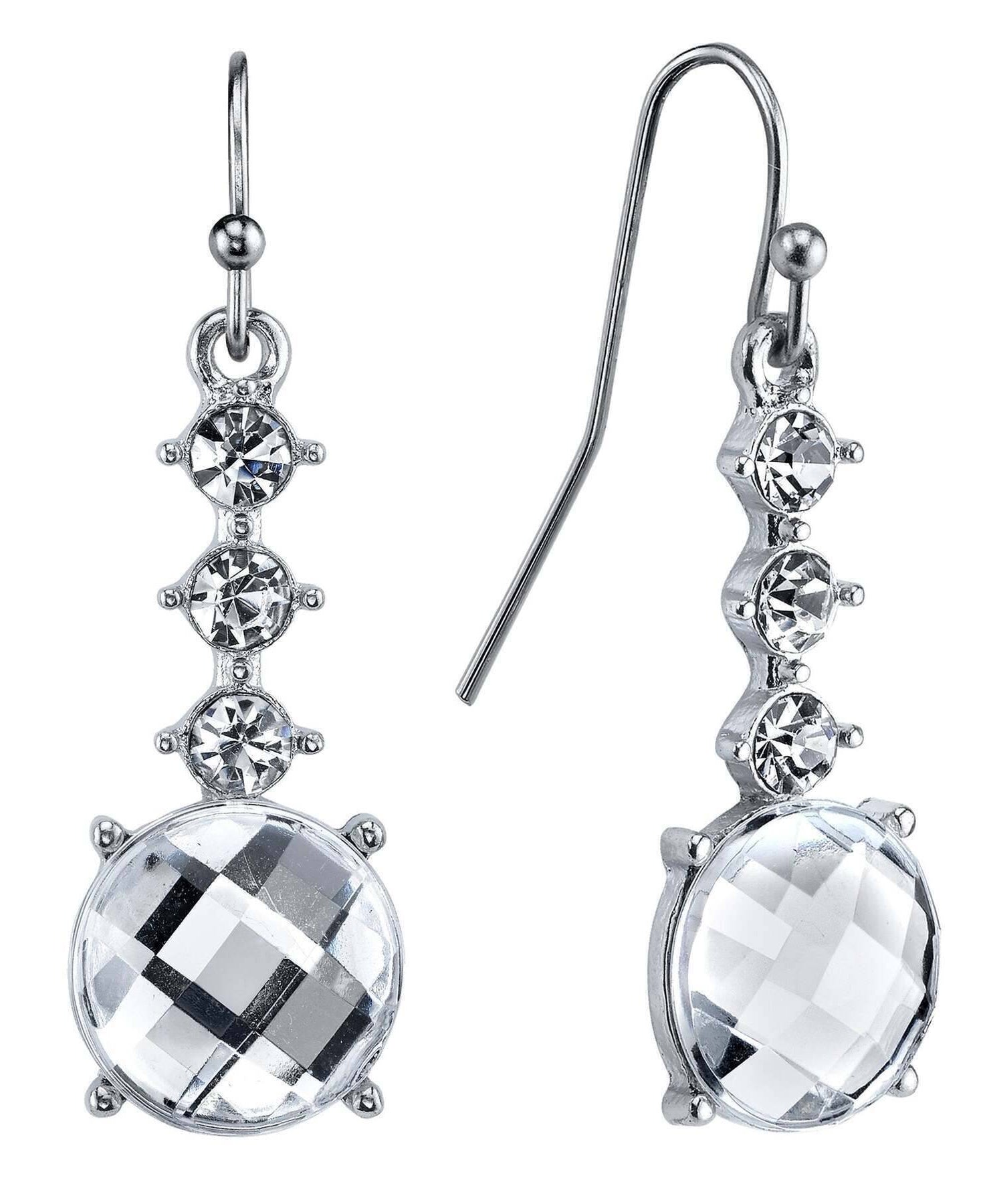 1928 Jewelry Crystal Round Faceted Drop Earrings