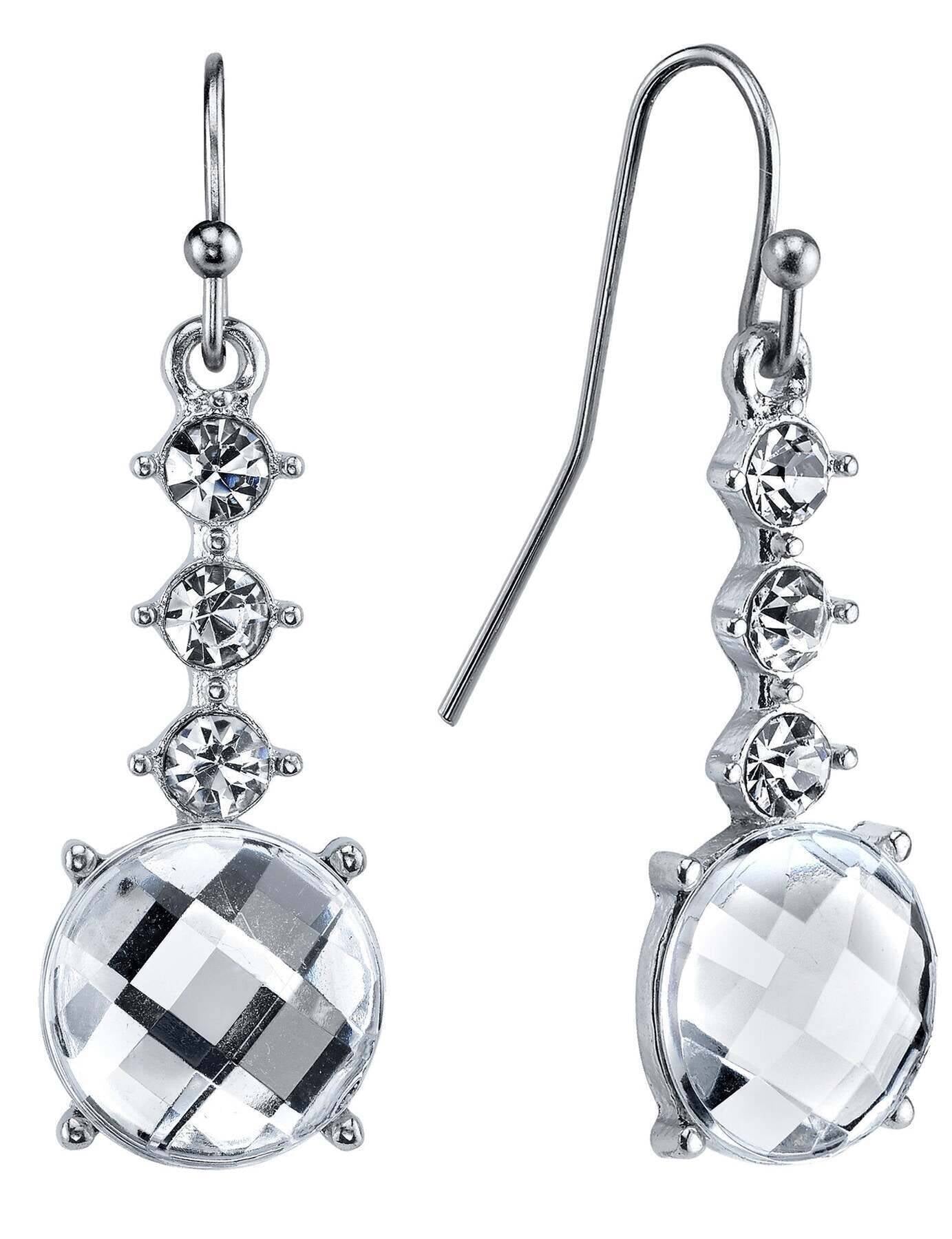 1928 Jewelry Crystal Round Faceted Drop Earrings