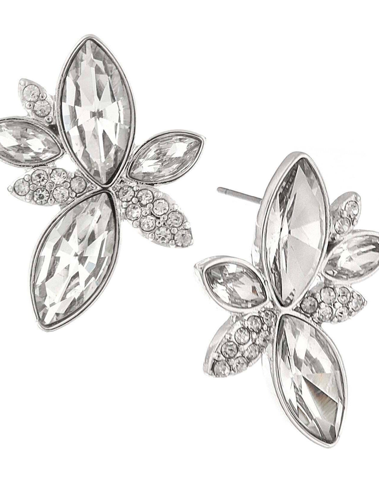 1928 Jewelry Silver-Tone Clear Crystal Statement Post Earrings