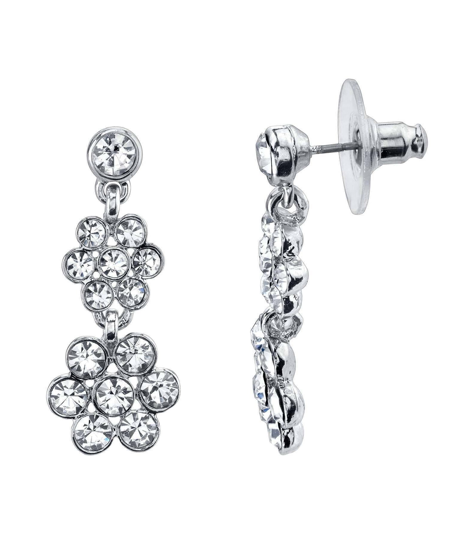 1928 Jewelry Crystal Flower Drop Earrings