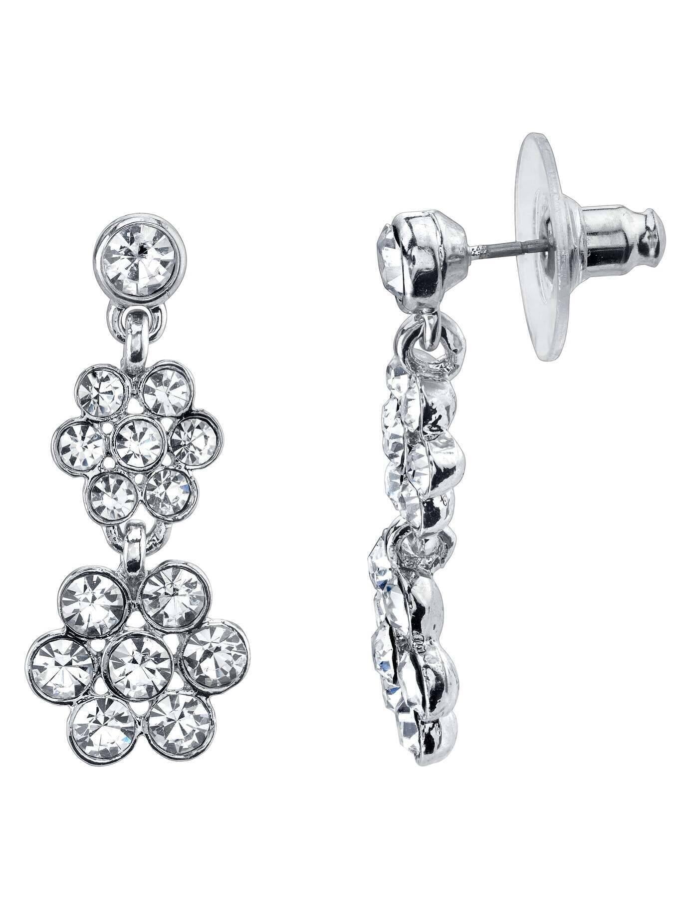 1928 Jewelry Crystal Flower Drop Earrings