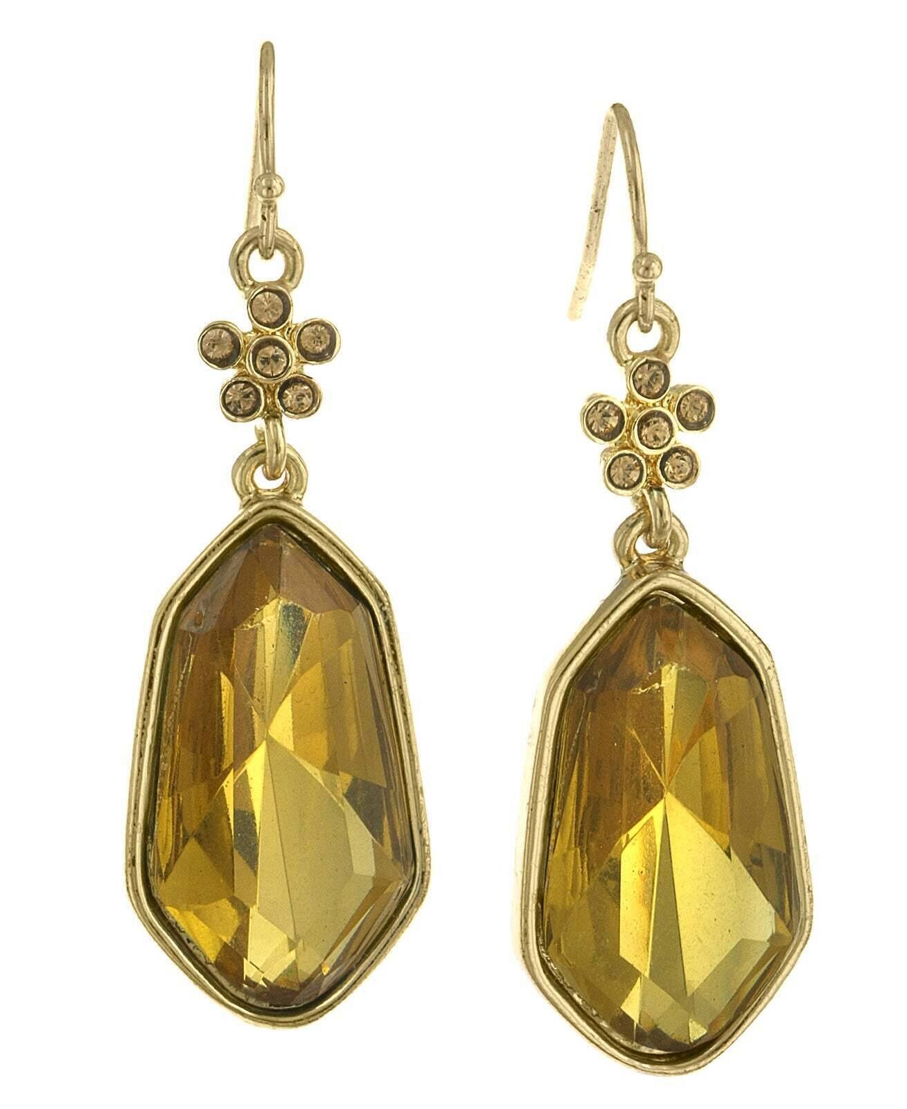 2028 Jewelry Flower Crystal And Large Faceted Drop Earrings