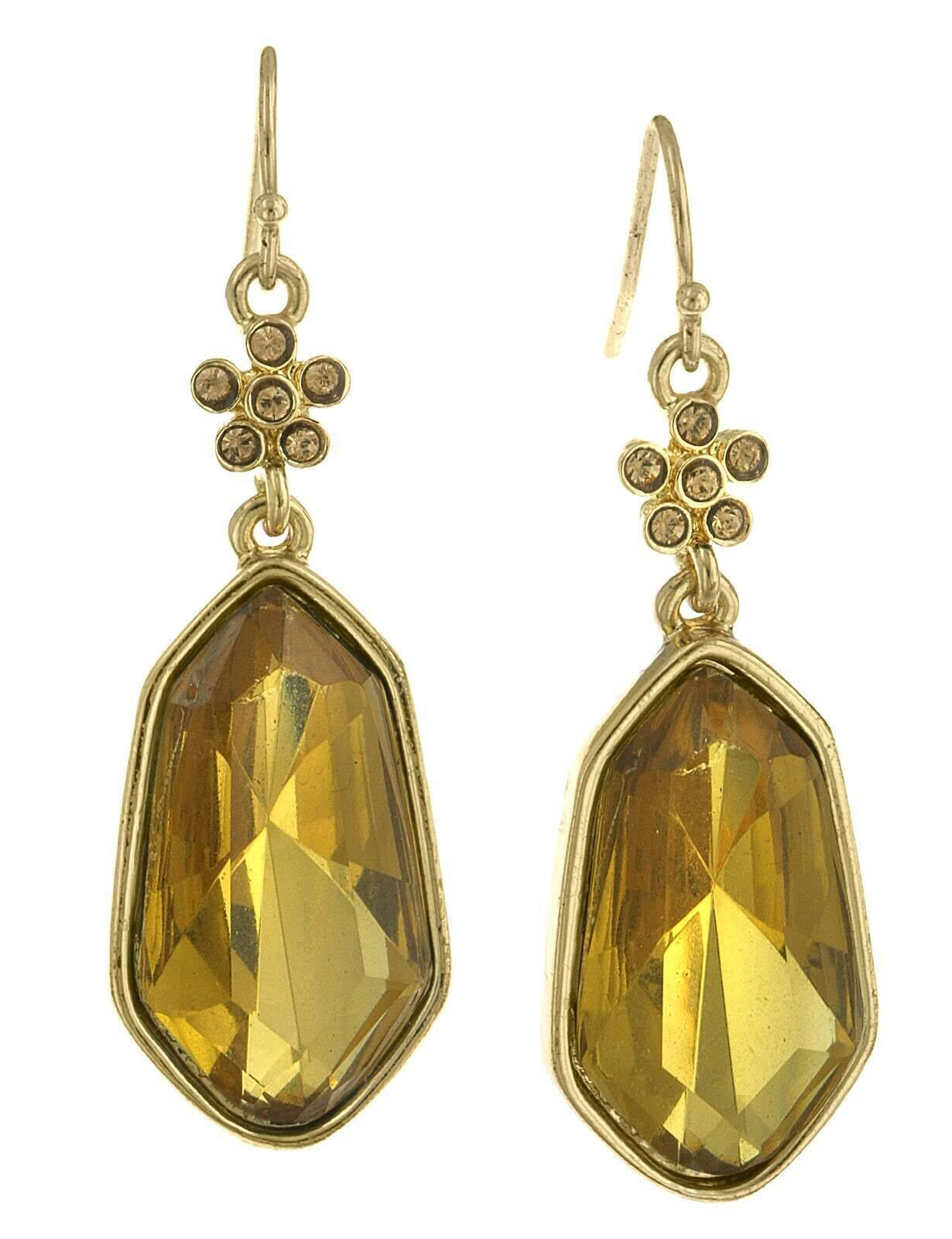 2028 Jewelry Flower Crystal And Large Faceted Drop Earrings