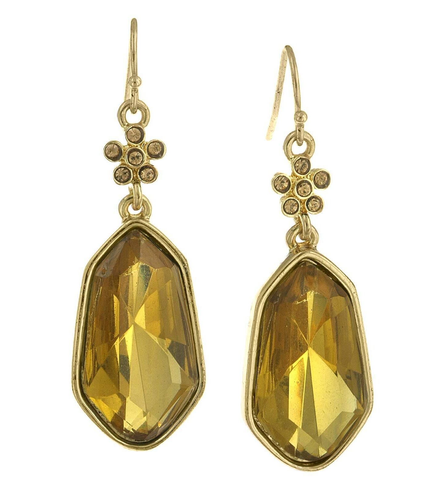 2028 Jewelry Flower Crystal And Large Faceted Drop Earrings