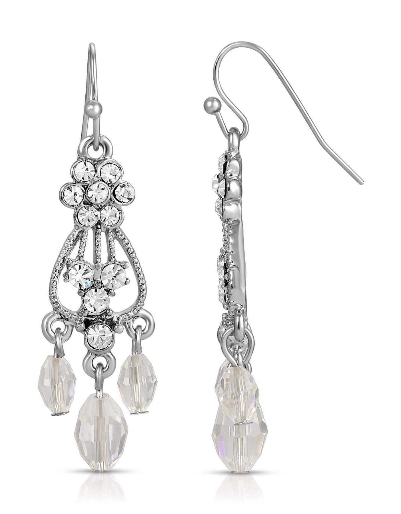 1928 Jewelry Crystal Flower Beaded Drop Chandelier Earrings