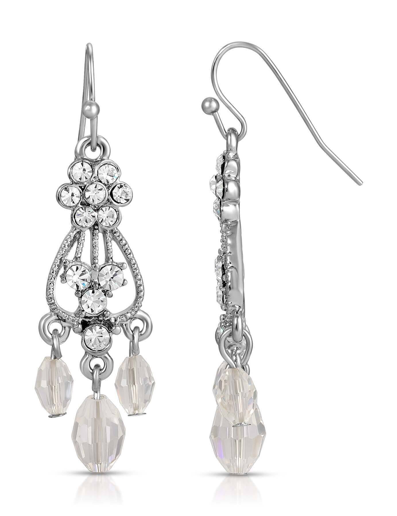 1928 Jewelry Crystal Flower Beaded Drop Chandelier Earrings
