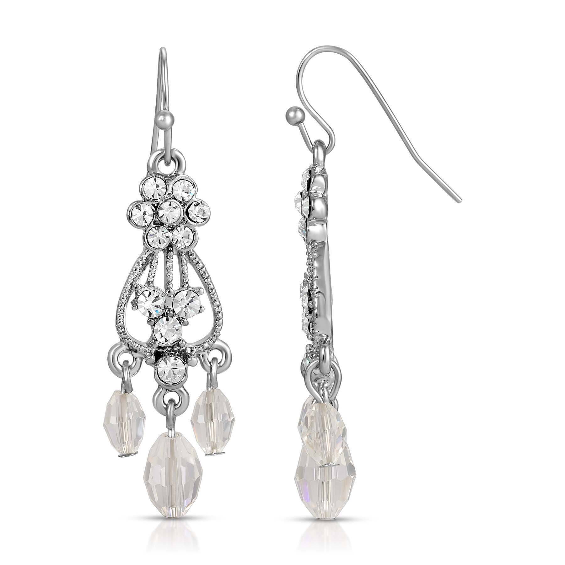 1928 Jewelry Crystal Flower Beaded Drop Chandelier Earrings
