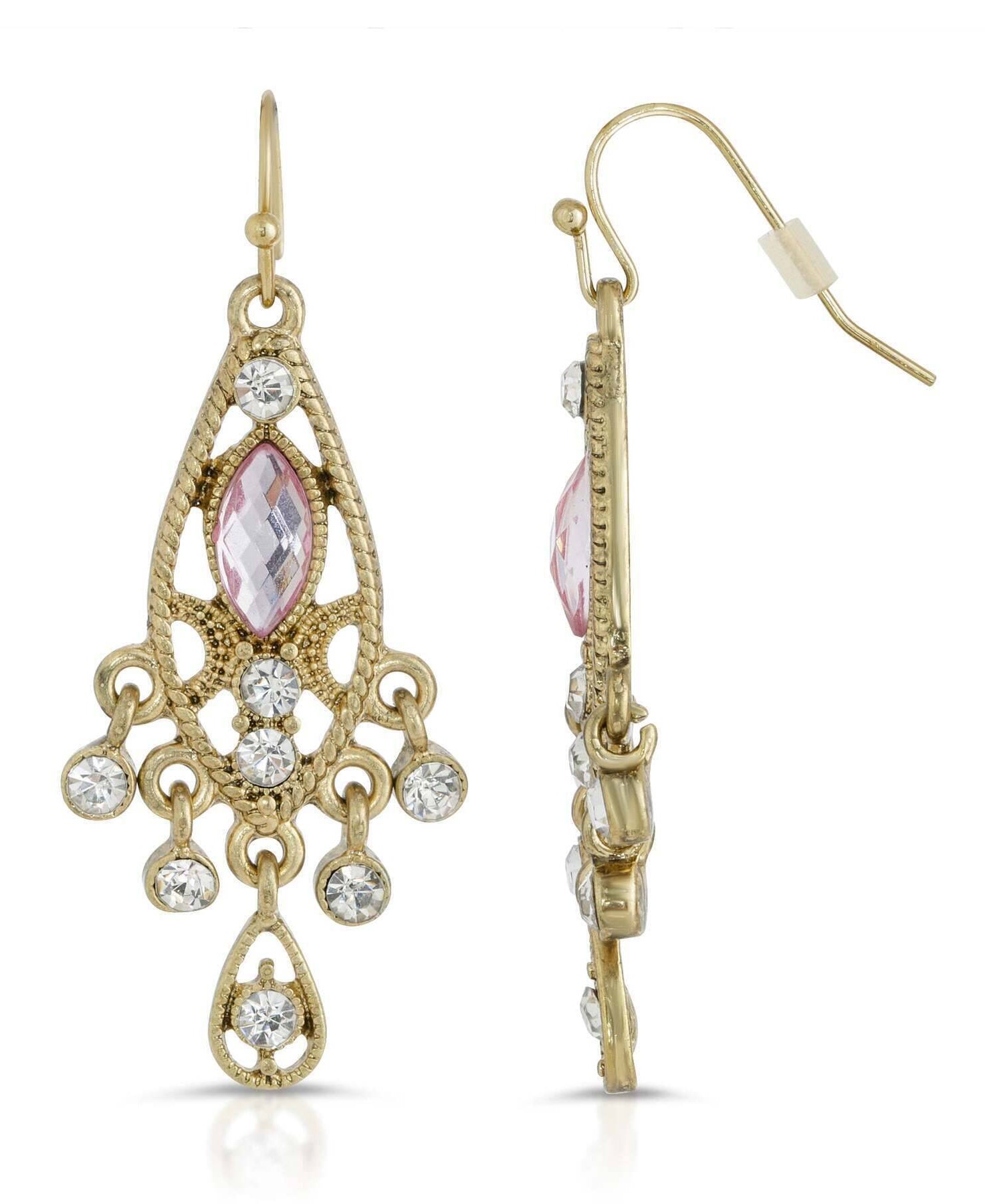 1928 Jewelry Teardrop Filigree Crystal Chandelier Earrings