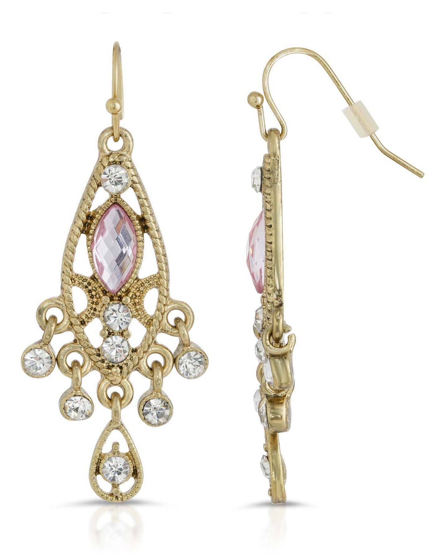1928 Jewelry Teardrop Filigree Crystal Chandelier Earrings