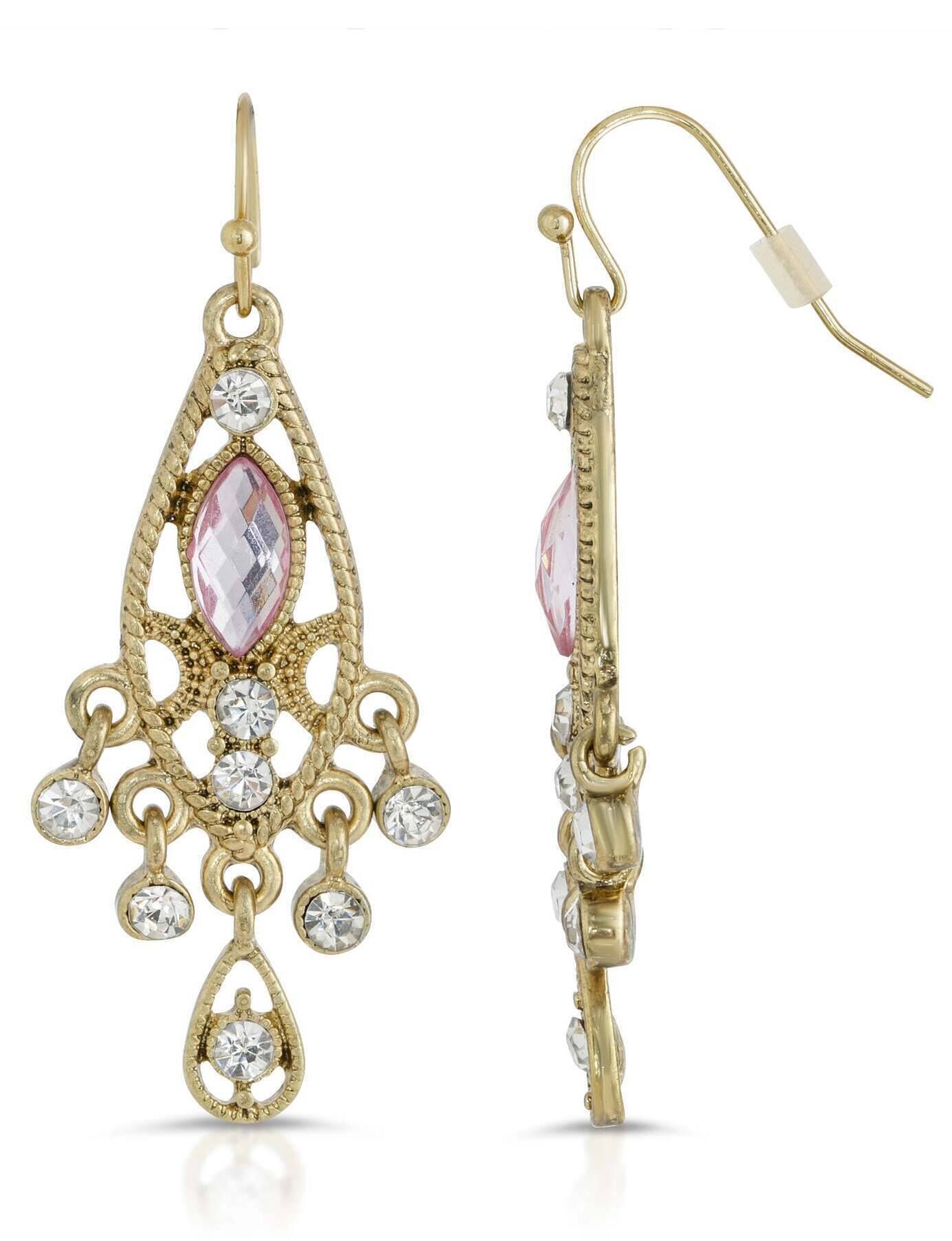 1928 Jewelry Teardrop Filigree Crystal Chandelier Earrings