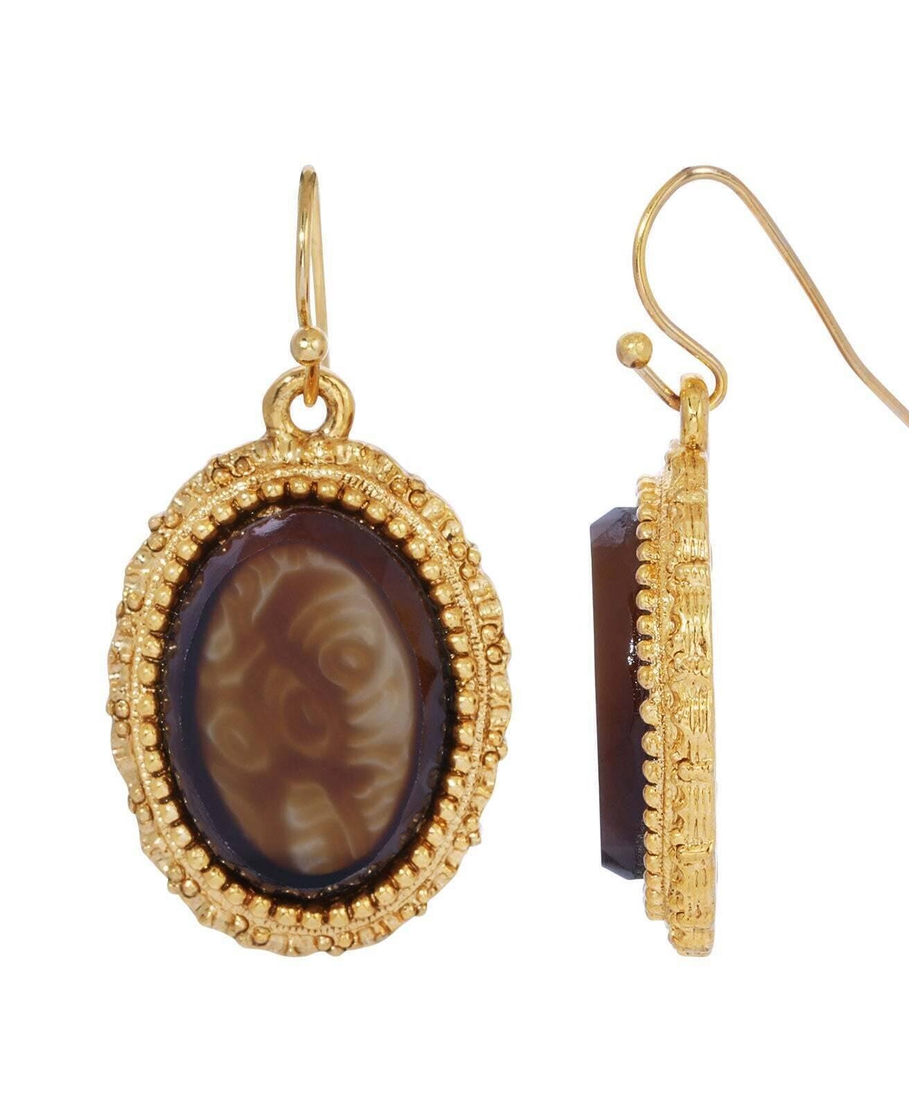 2028 Jewelry Tortoise Brown Swirl Oval Glass Drop Earrings