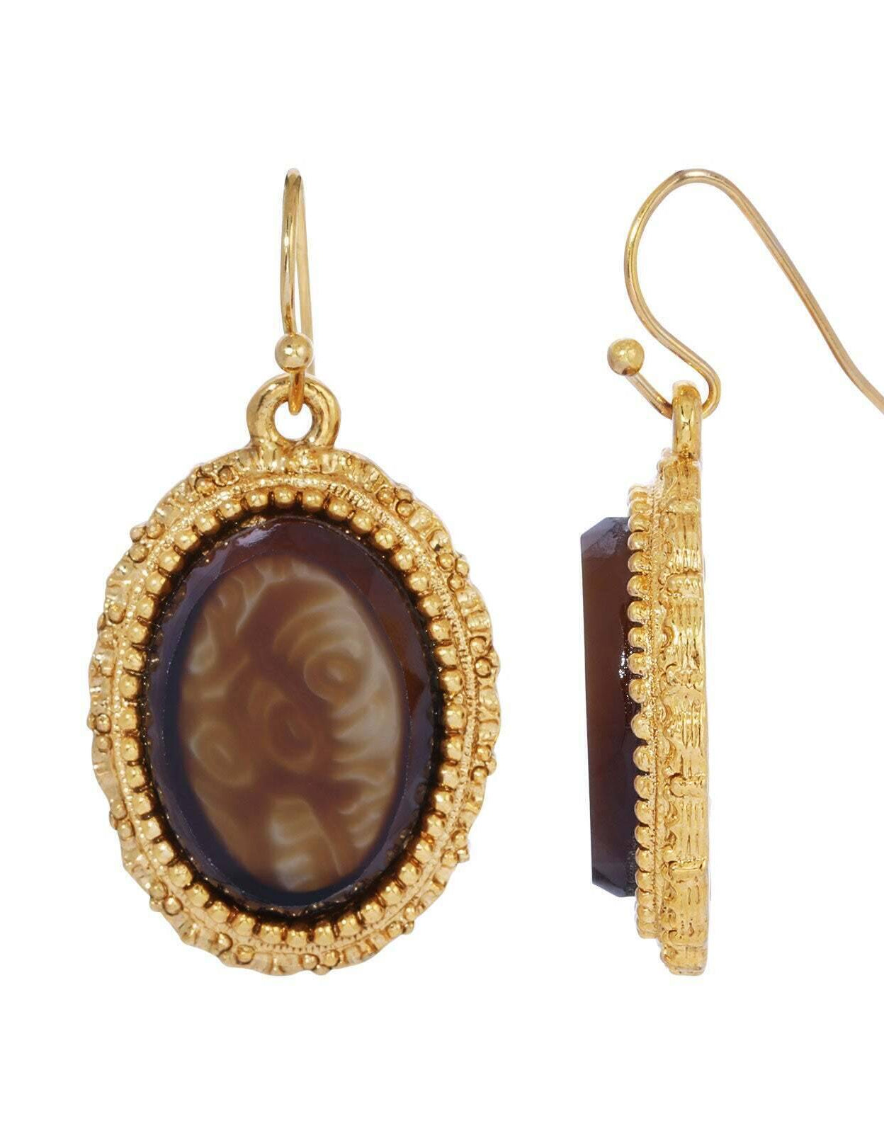 2028 Jewelry Tortoise Brown Swirl Oval Glass Drop Earrings