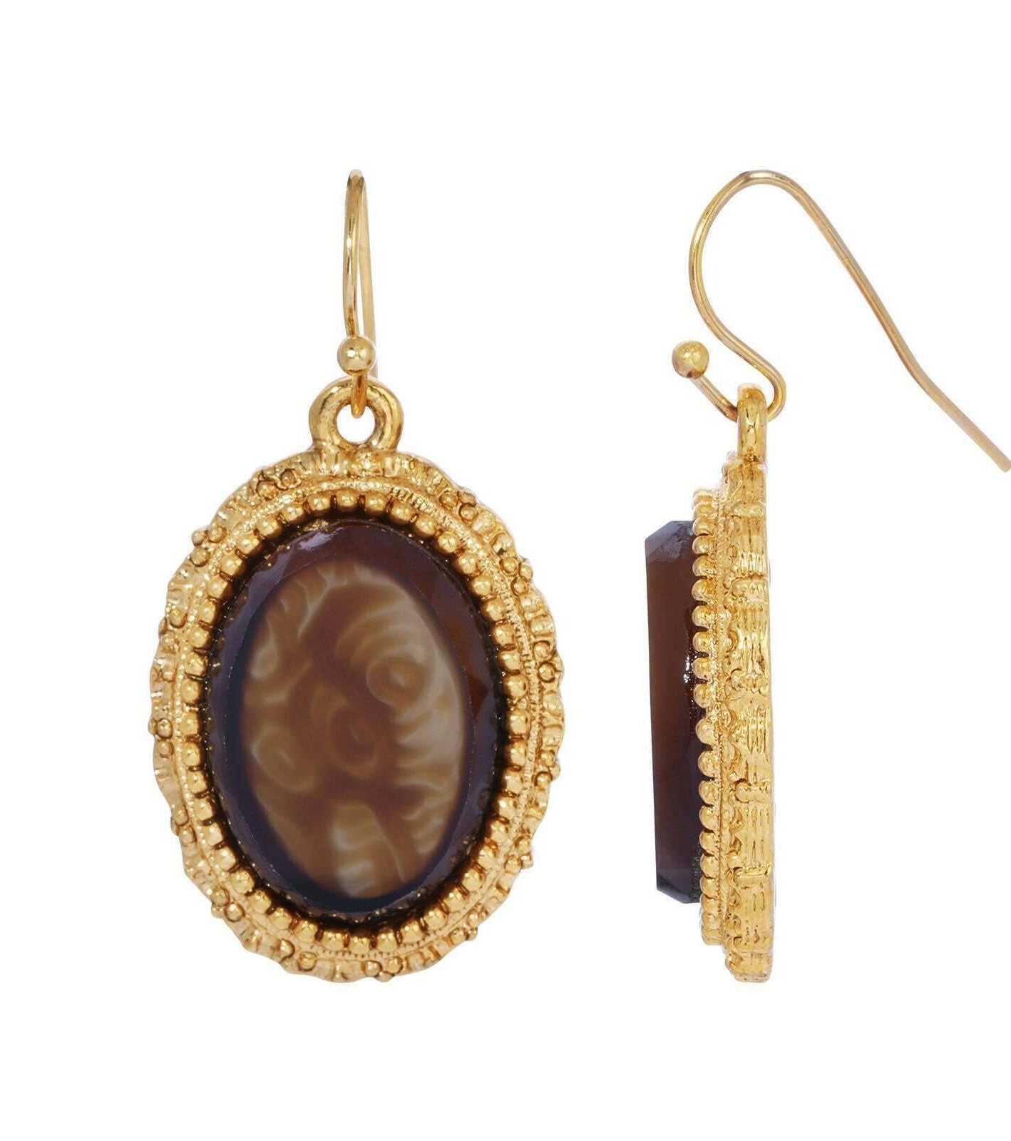 2028 Jewelry Tortoise Brown Swirl Oval Glass Drop Earrings