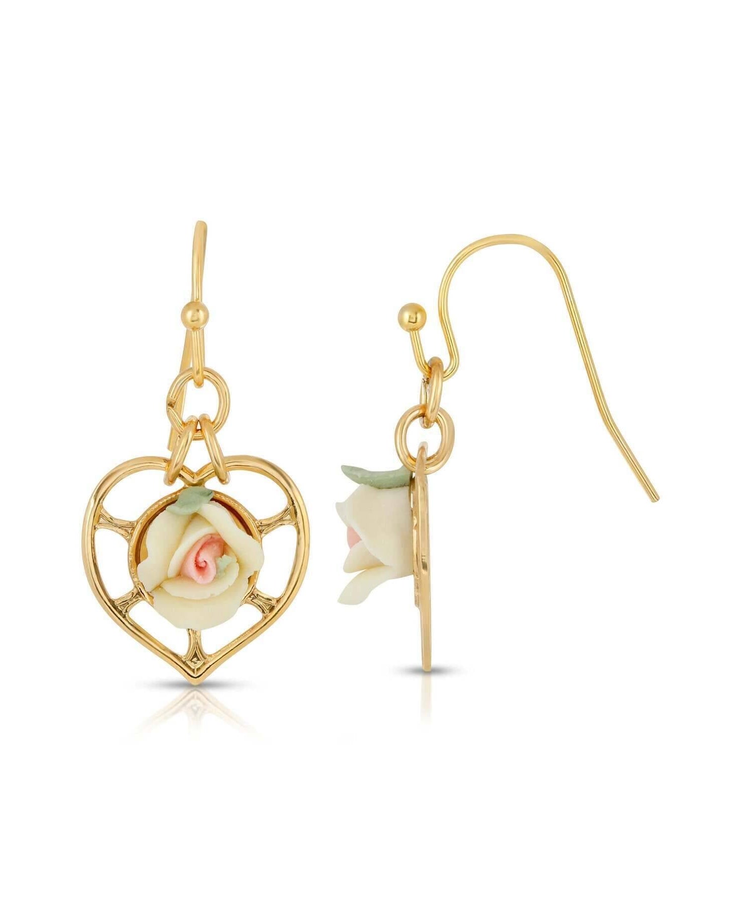 1928 Jewelry Porcelain Rose Heart Drop Earrings