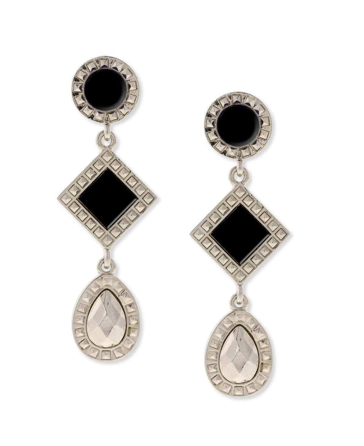 1928 Jewelry Semi Precious Round And Square Stone Teardrop Earrings