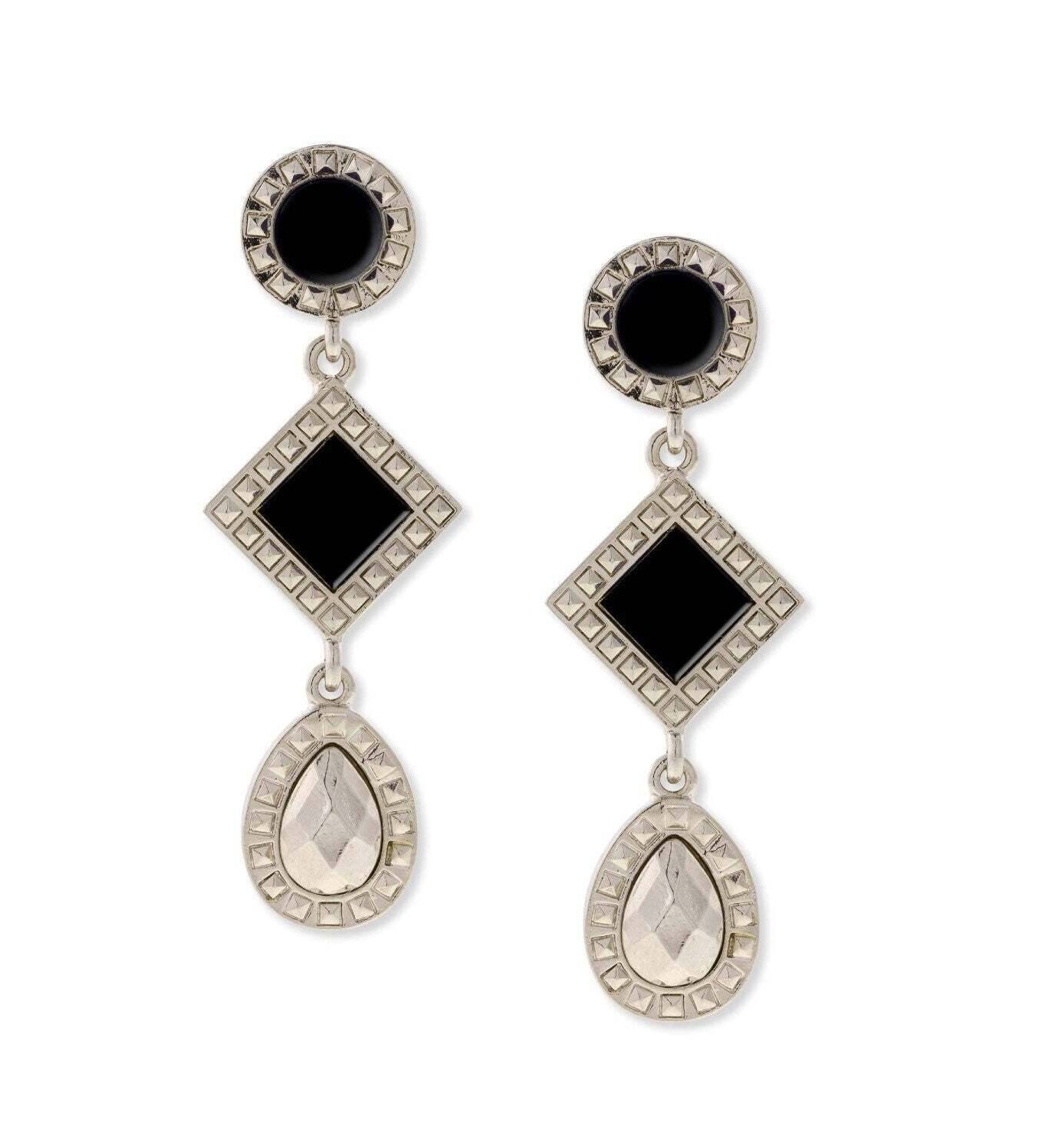 1928 Jewelry Semi Precious Round And Square Stone Teardrop Earrings