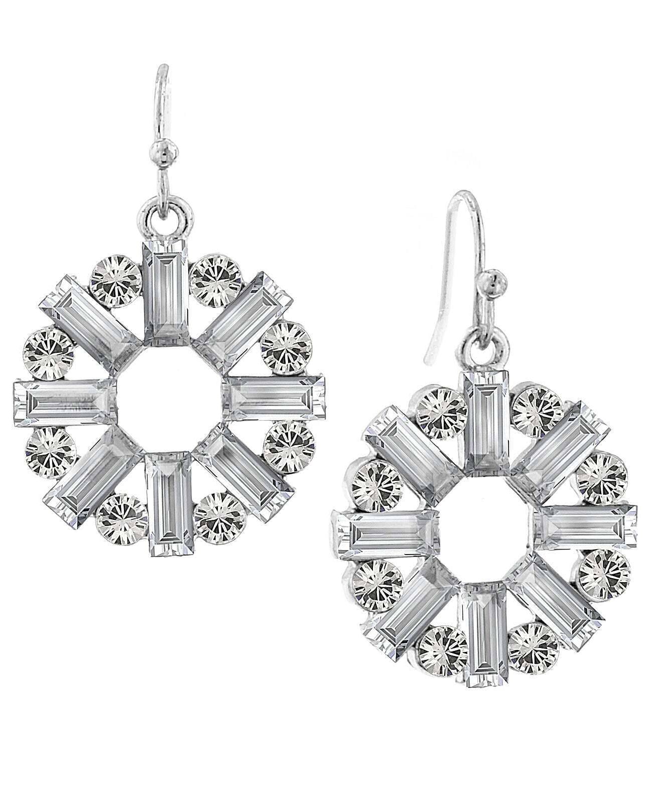 2028 Jewelry Round Art Deco Inspired Baguette Drop Earrings