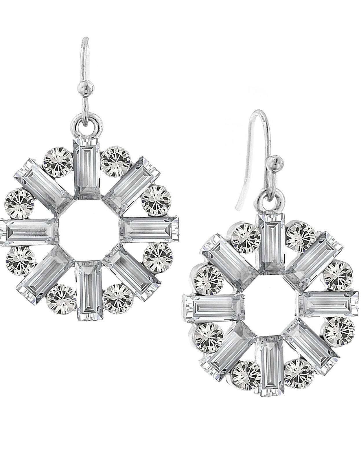 2028 Jewelry Round Art Deco Inspired Baguette Drop Earrings