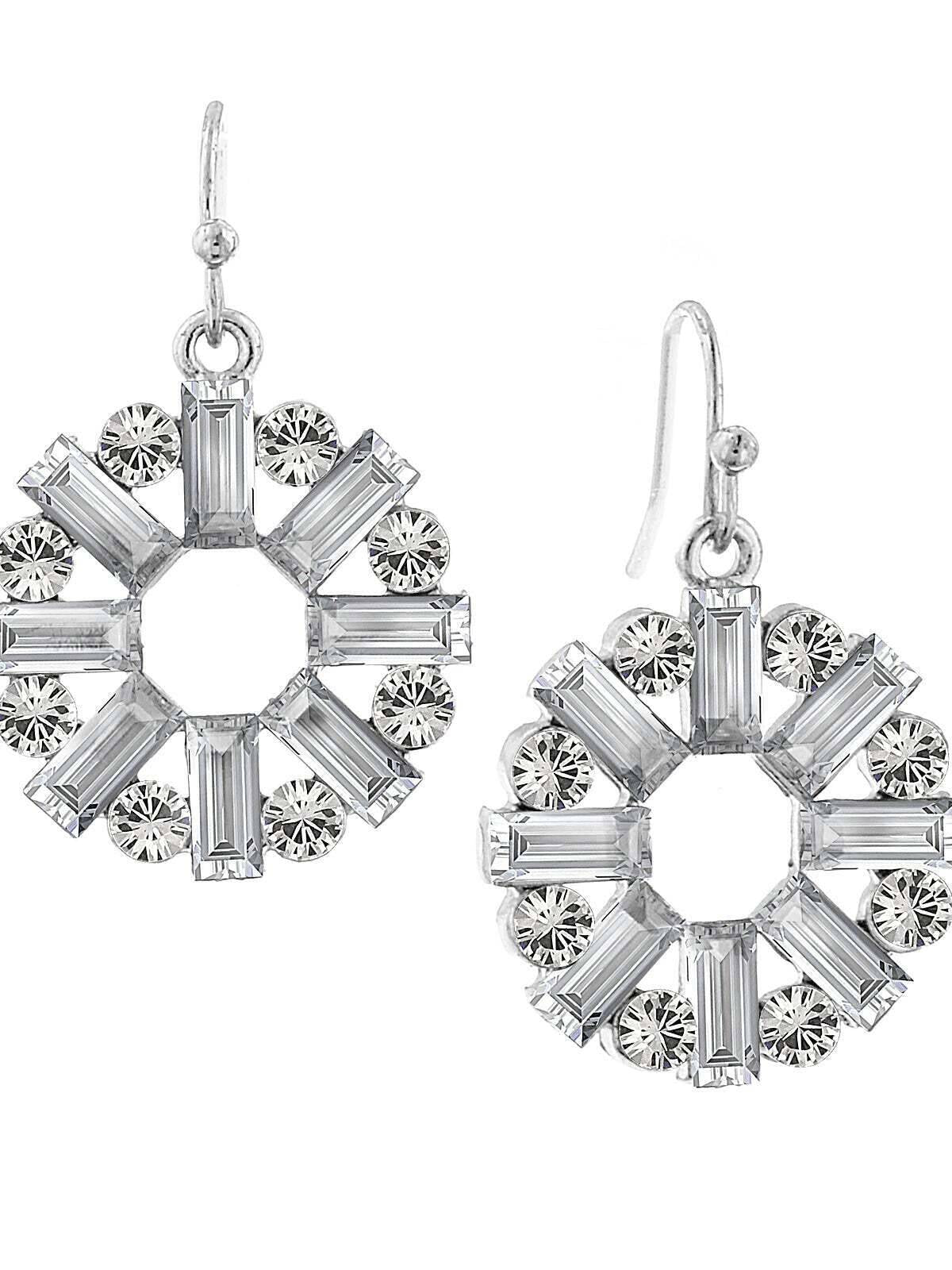2028 Jewelry Round Art Deco Inspired Baguette Drop Earrings
