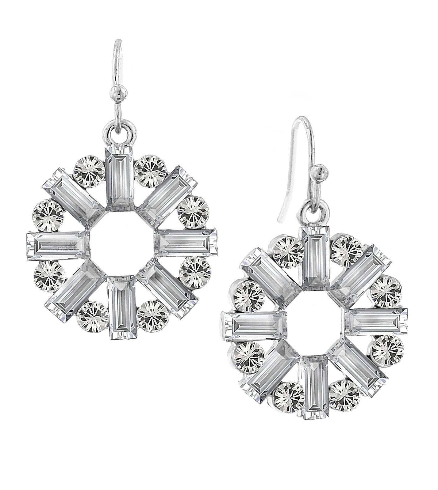 2028 Jewelry Round Art Deco Inspired Baguette Drop Earrings