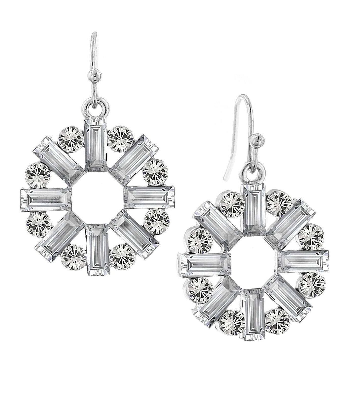 2028 Jewelry Round Art Deco Inspired Baguette Drop Earrings