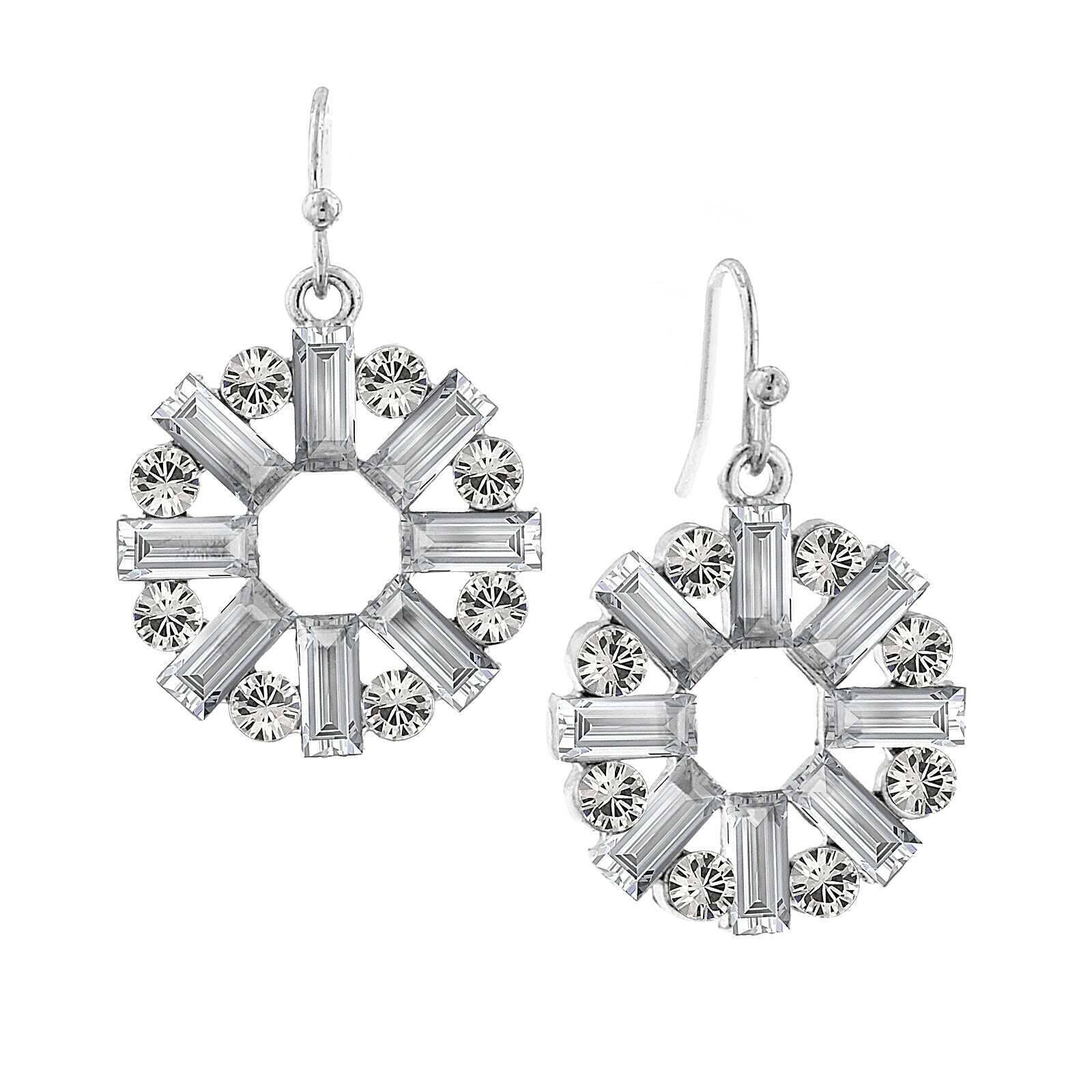 2028 Jewelry Round Art Deco Inspired Baguette Drop Earrings