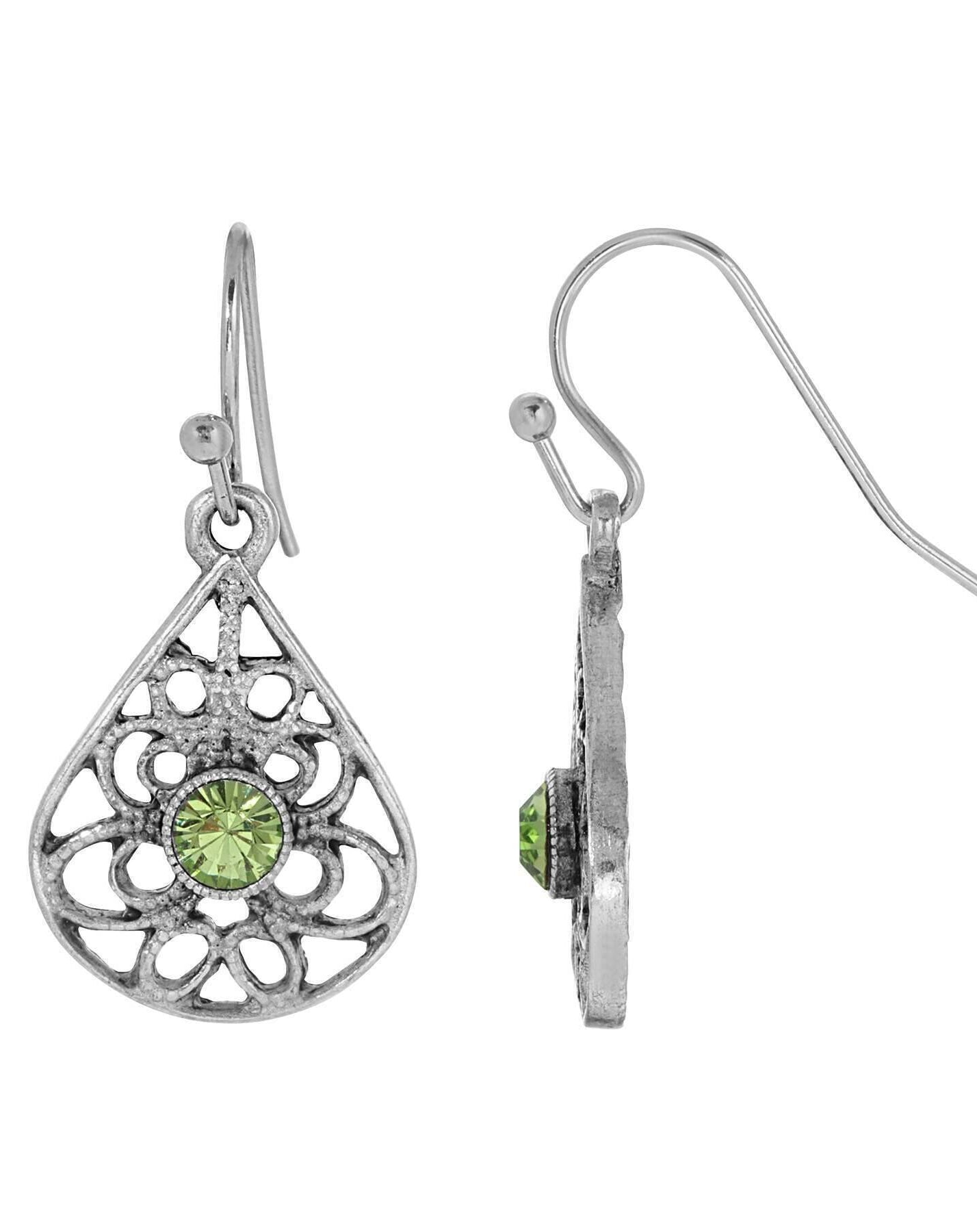 1928 Jewelry Teardrop Filigree Crystal Drop Earrings