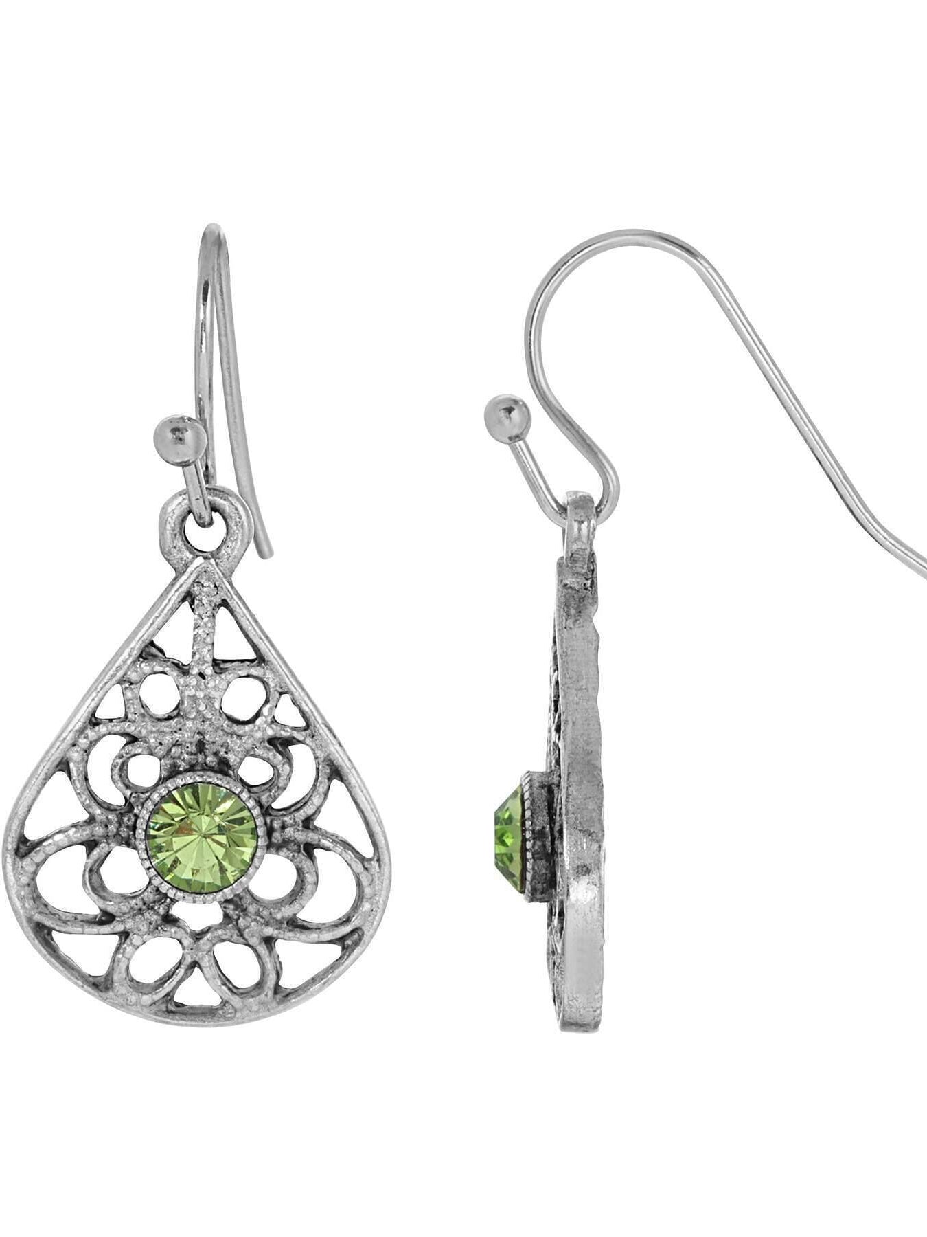 1928 Jewelry Teardrop Filigree Crystal Drop Earrings