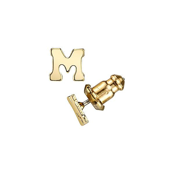 Letter M 14K Gold Dipped Initial H Button Earrings