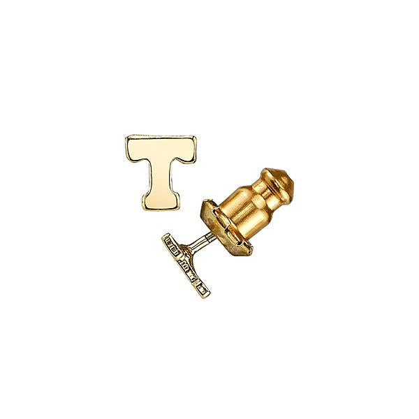 Letter T 14K Gold Dipped Initial R Button Earrings