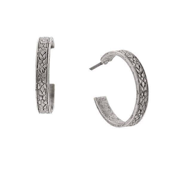 1928 Jewelry Tiny Etched Floral Hoop Earrings