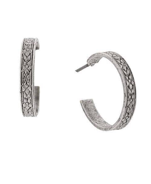 1928 Jewelry Tiny Etched Floral Hoop Earrings
