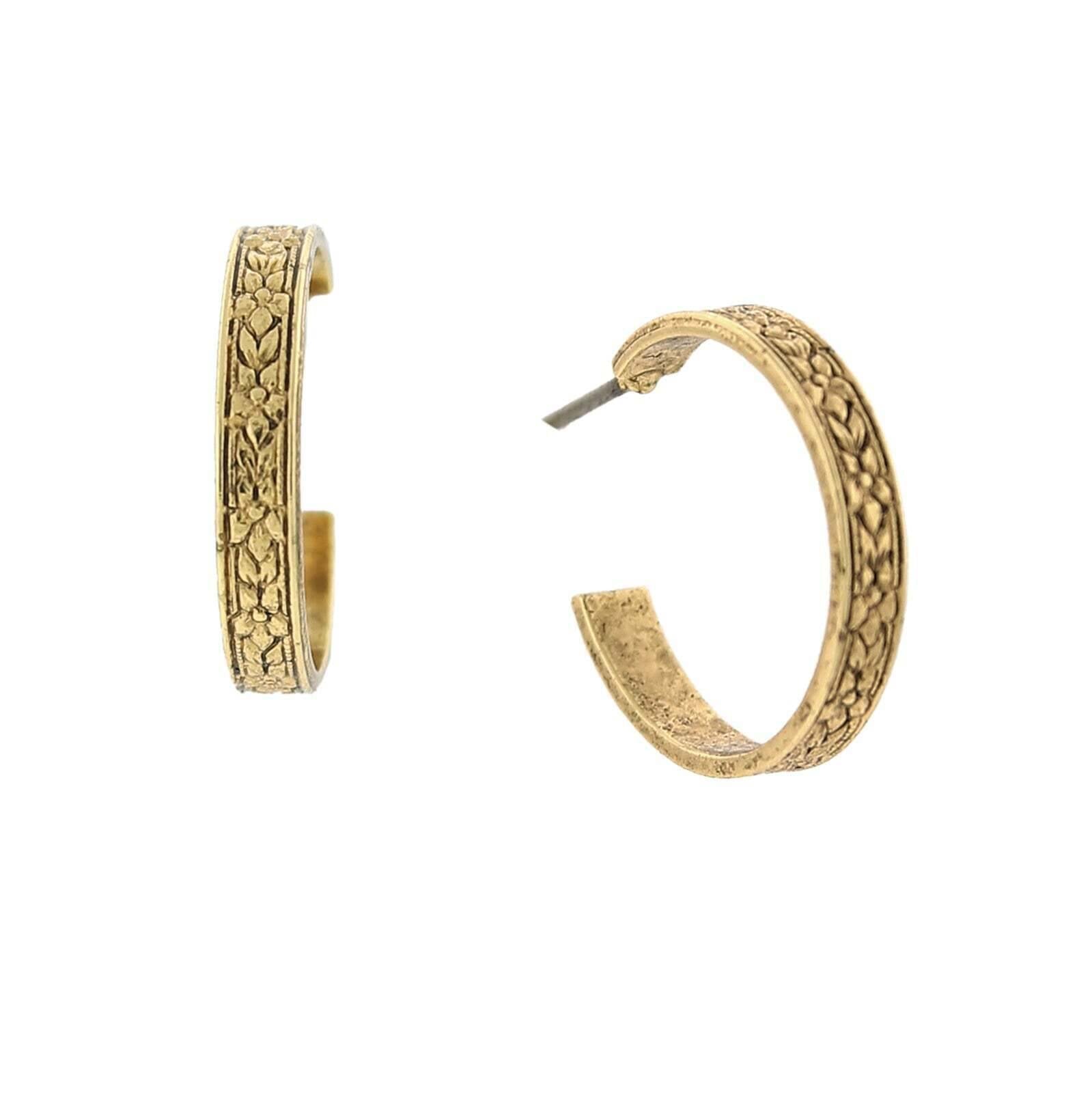 1928 Jewelry Tiny Etched Floral Hoop Earrings