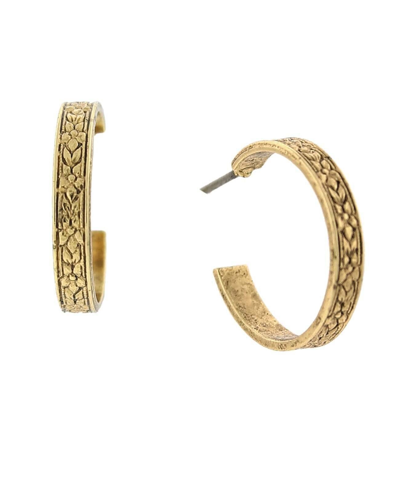1928 Jewelry Tiny Etched Floral Hoop Earrings