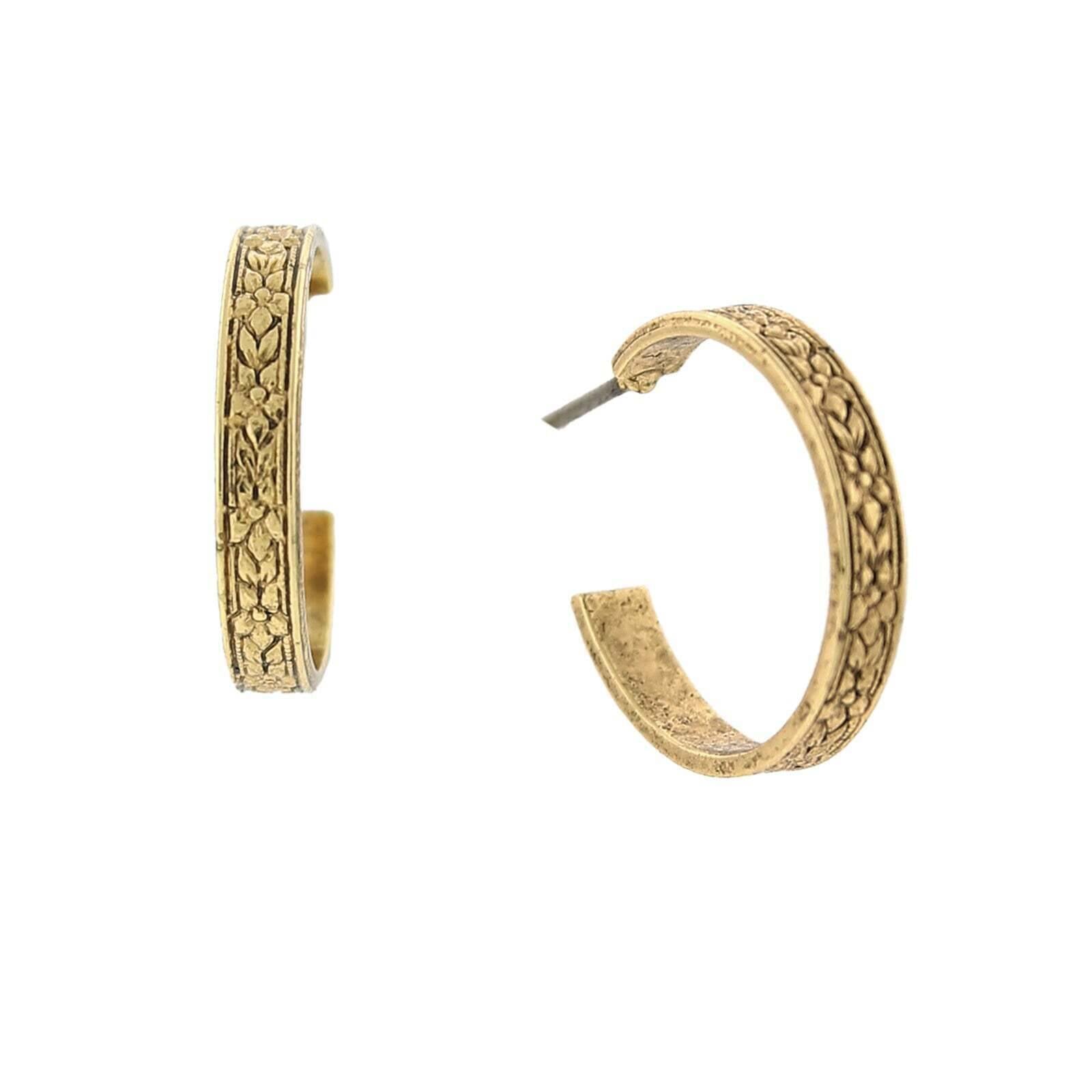 1928 Jewelry Tiny Etched Floral Hoop Earrings