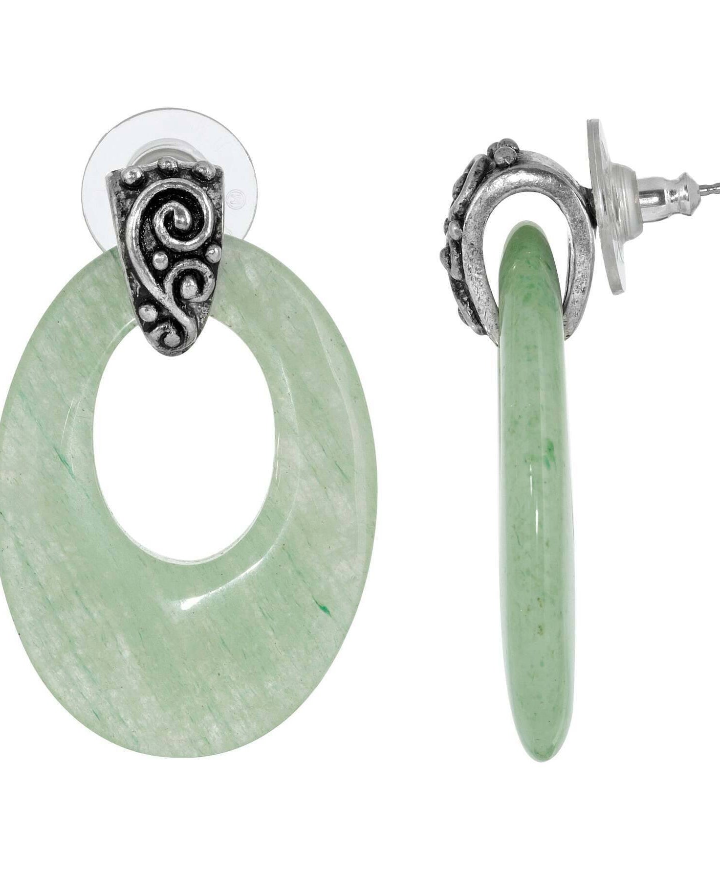 1928 Jewelry Pewter Gemstone Oval Hoop Earrings