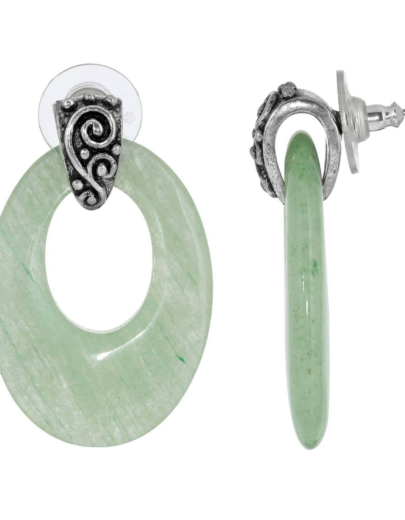 1928 Jewelry Pewter Gemstone Oval Hoop Earrings