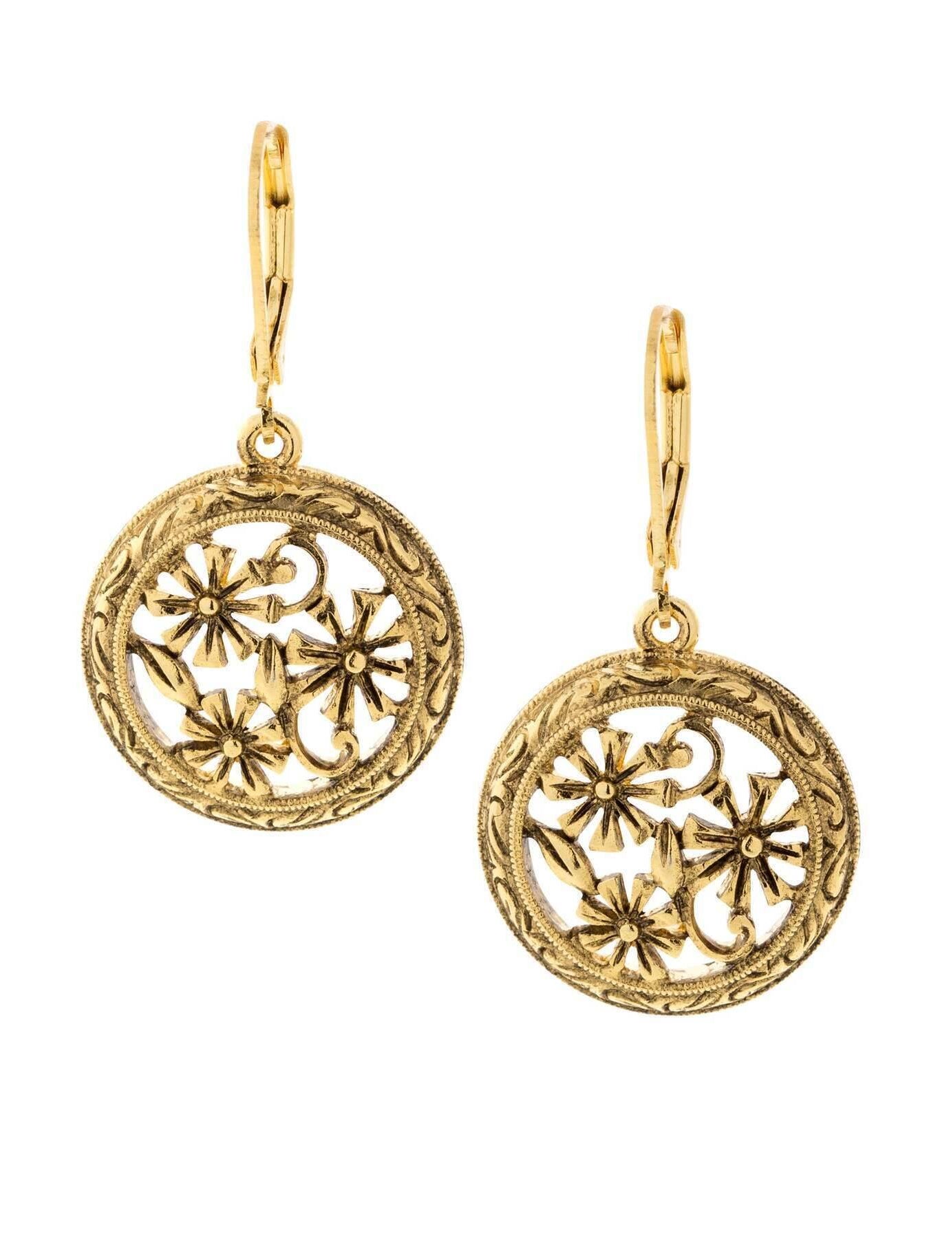 1928 Jewelry Round Floral Drop Earrings