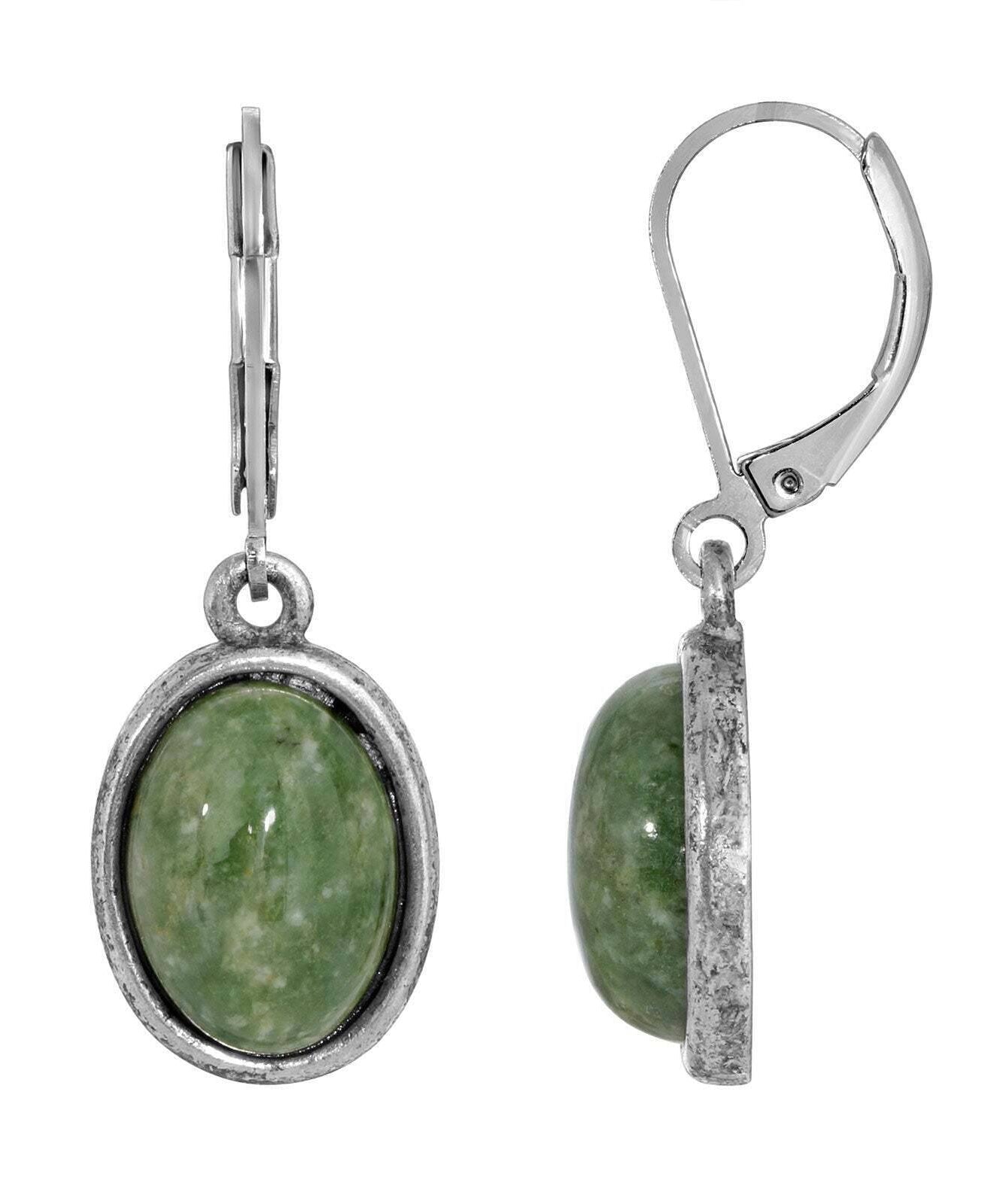 1928 Jewelry Oval Semi Precious Gemstone Drop Earrings