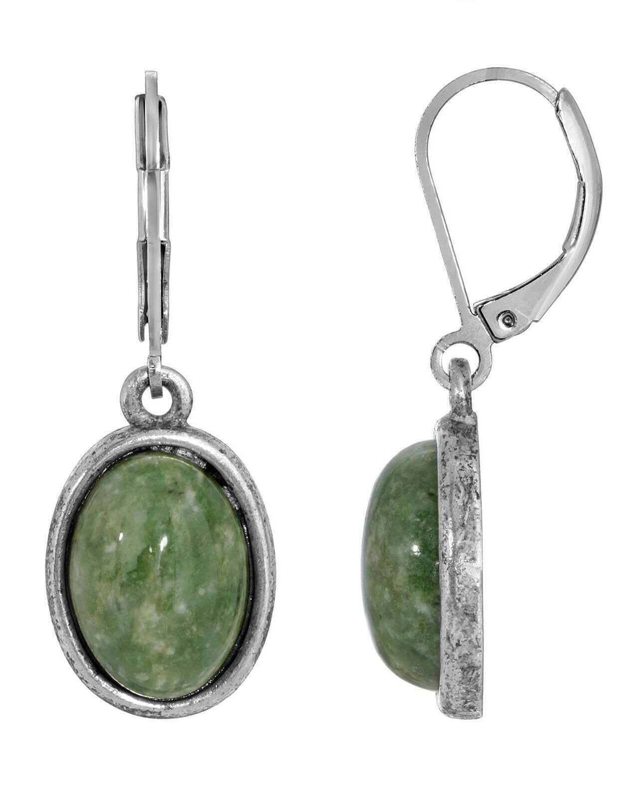 1928 Jewelry Oval Semi Precious Gemstone Drop Earrings