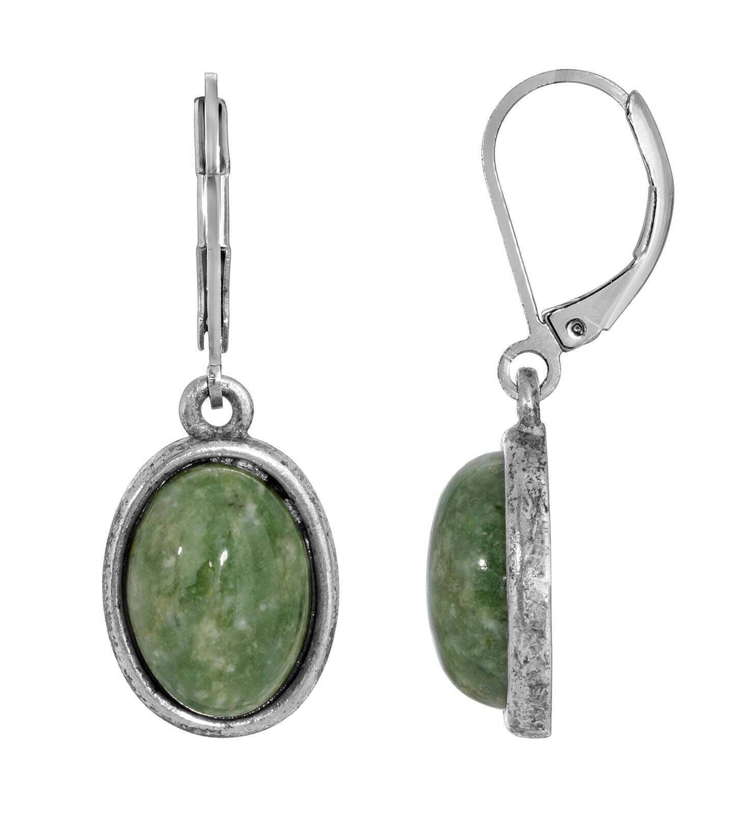1928 Jewelry Oval Semi Precious Gemstone Drop Earrings