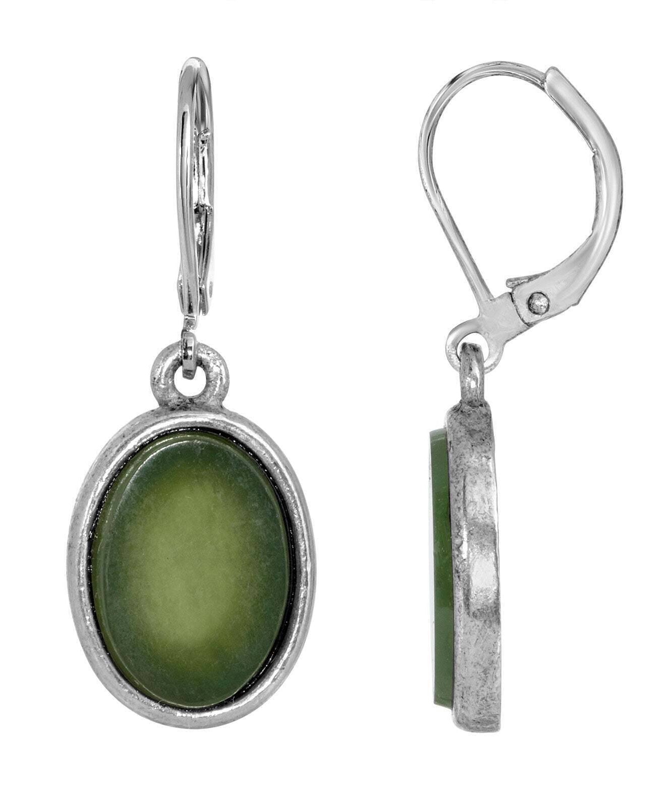 1928 Jewelry Oval Semi Precious Gemstone Drop Earrings