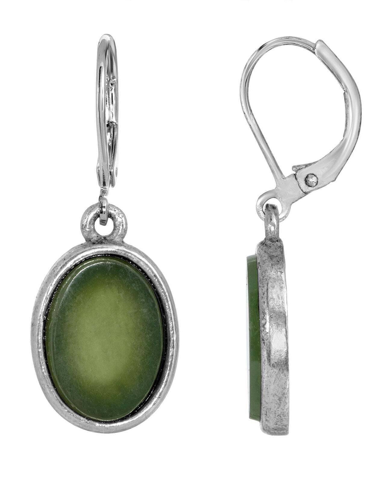 1928 Jewelry Oval Semi Precious Gemstone Drop Earrings