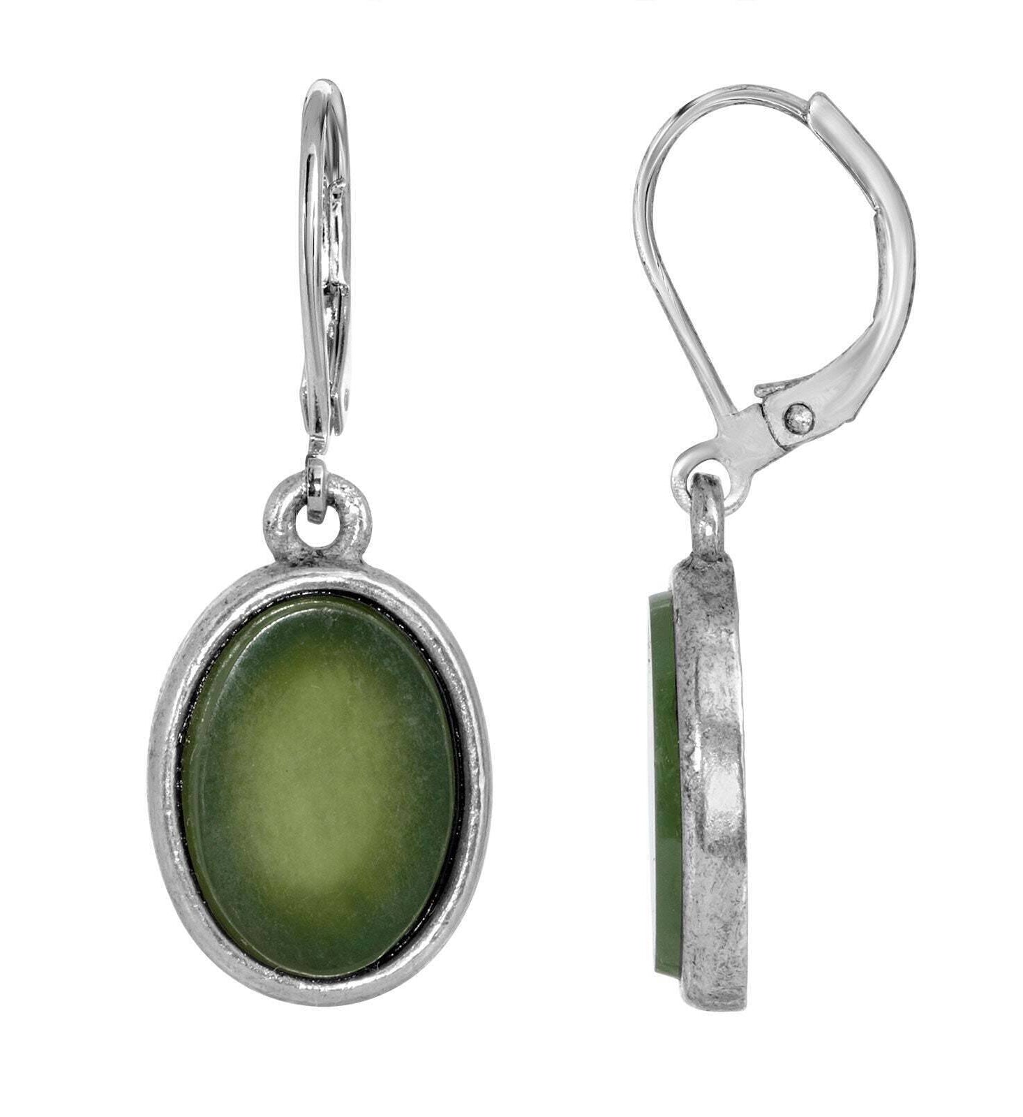 1928 Jewelry Oval Semi Precious Gemstone Drop Earrings