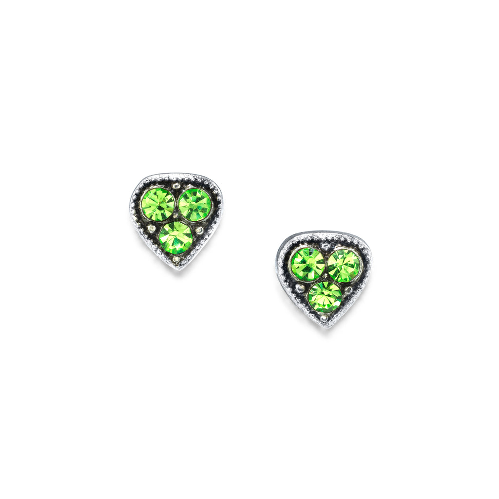 Silver Tone Crystal Heart Stud Earrings