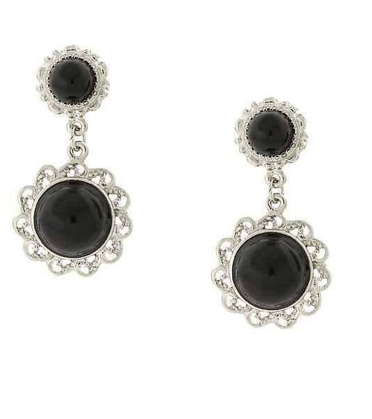 2028 Jewelry Black Cabachon Drop Earrings