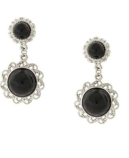 2028 Jewelry Black Cabachon Drop Earrings