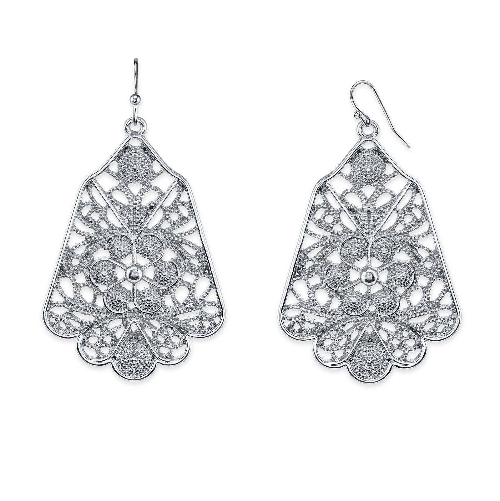 2028 Jewelry Silver Ornate Filigree Statement Drop Earrings