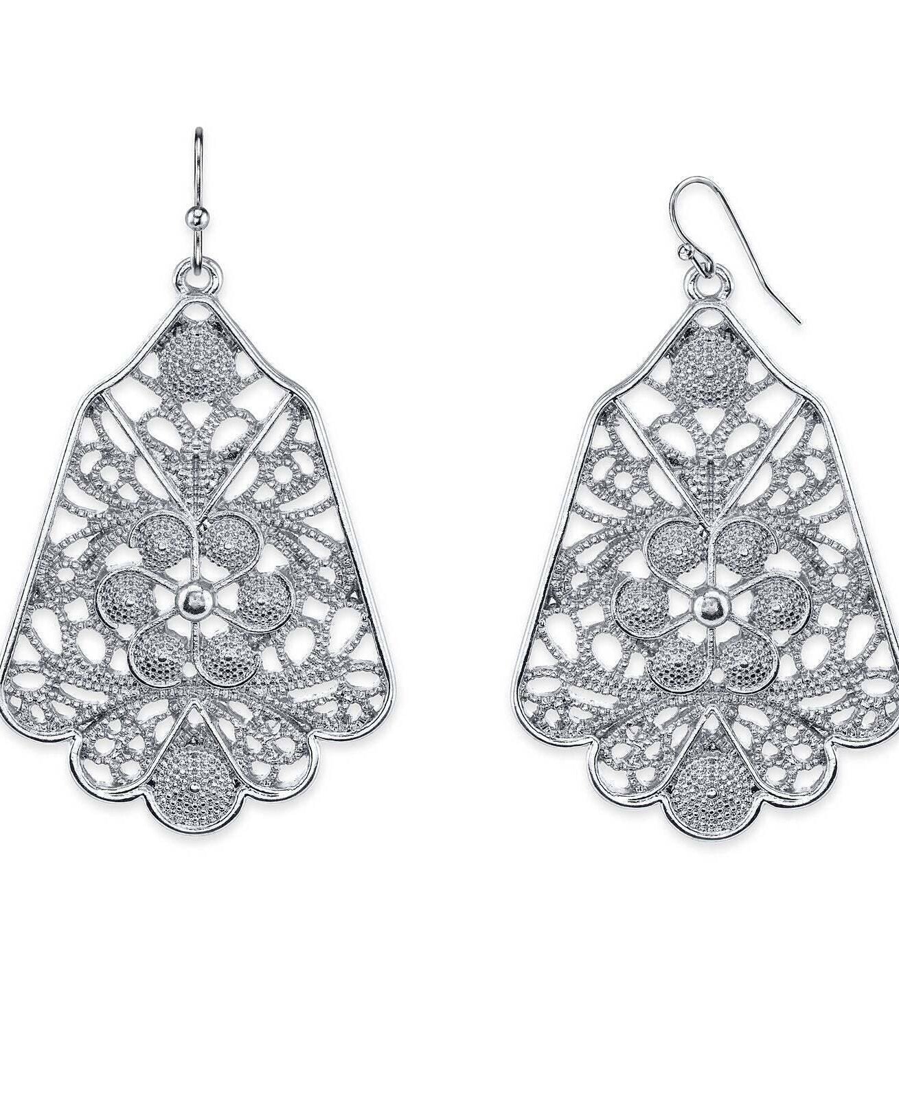 2028 Jewelry Silver Ornate Filigree Statement Drop Earrings