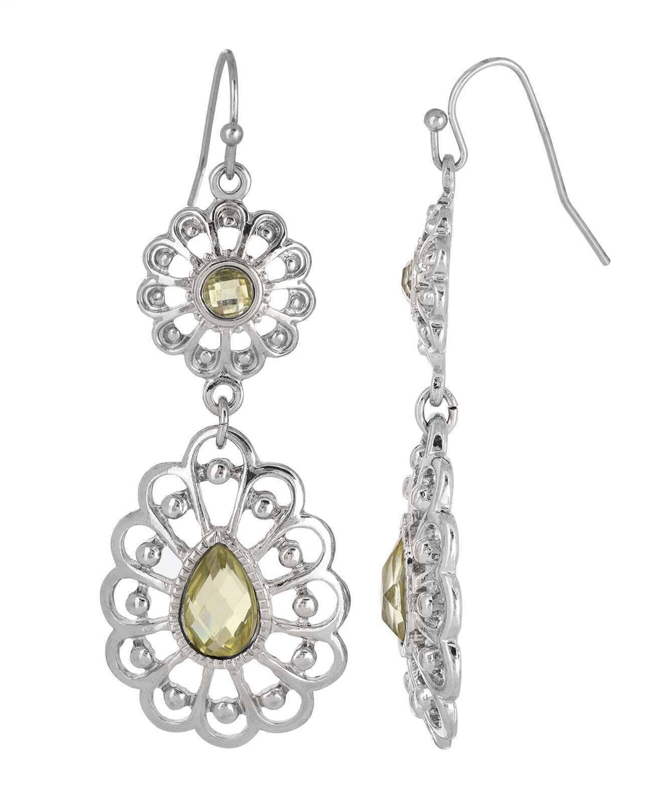 2028 Jewelry Filigree Clear And Light Yellow Crystal Drop Earrings